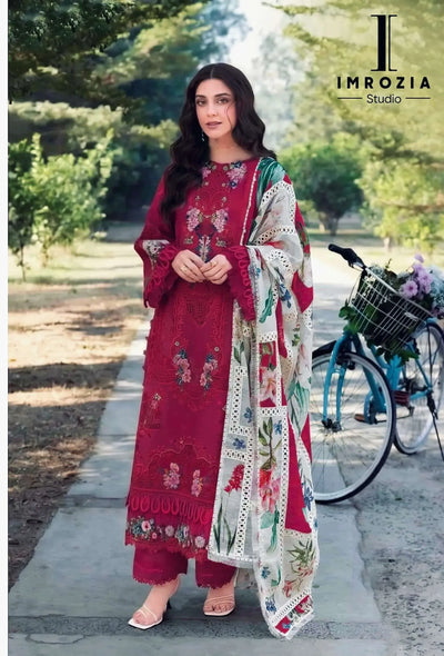 Premium Cambric Cotton Unstitched Suit Set - Heavy Festive Embroidery with Muslin Dupatta