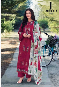 Premium Cambric Cotton Unstitched Suit Set - Heavy Festive Embroidery with Muslin Dupatta