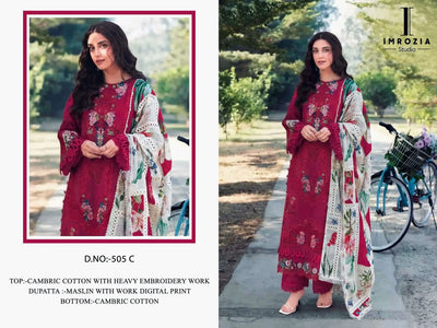 Premium Cambric Cotton Unstitched Suit Set - Heavy Festive Embroidery with Muslin Dupatta