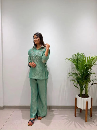 Premium Chanderi Cotton Kurti Set - Elegant Digital Print Festive Wear