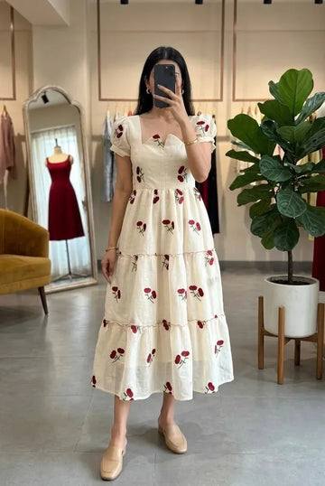 Premium Chanderi Cotton Maxi Dress - Elegant Festive Wear