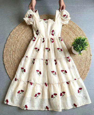 Premium Chanderi Cotton Maxi Dress - Elegant Festive Wear