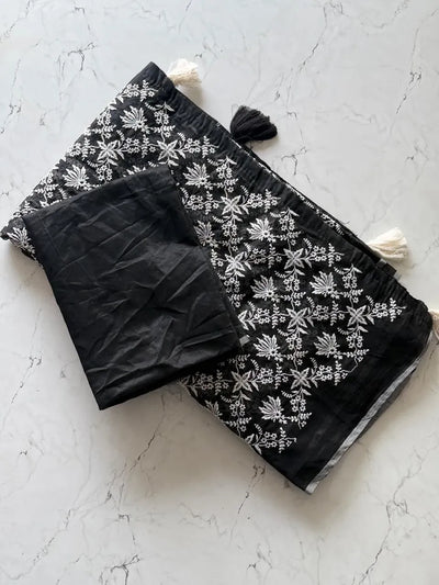 Premium Chanderi Cotton Saree - Multi Chiken Work for Festive Wear