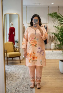Premium Chanderi Floral Co Ord Set - Plus Size Festive Wear for Women