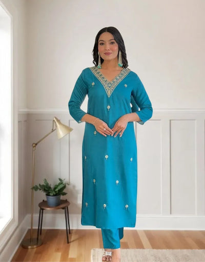 Premium Chanderi Kurta Set with Dupatta for Festive Wear
