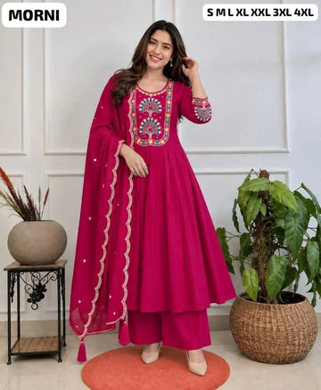 Premium Chanderi Kurti Set - Heavy Embroidery for Festive Wear