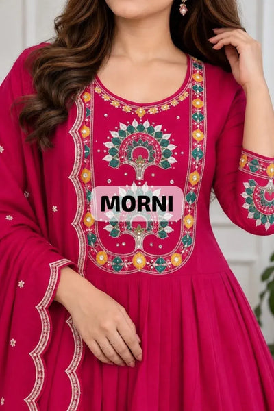 Premium Chanderi Kurti Set - Heavy Embroidery for Festive Wear