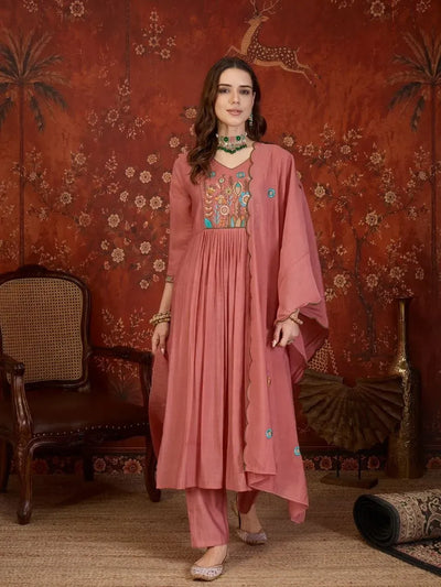 Premium Chanderi Kurti Set - Heavy Embroidery for Festive Wear