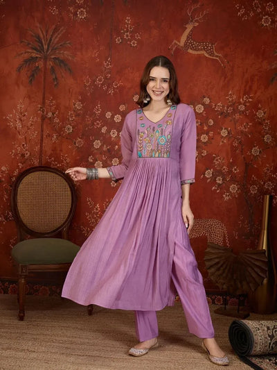 Premium Chanderi Kurti Set - Heavy Embroidery for Festive Wear