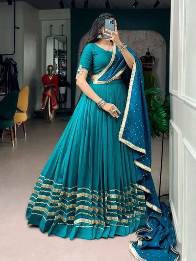 Premium Chanderi Lehenga with Mirror Work Blouse - Festive Wedding Wear for Women