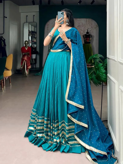 Premium Chanderi Lehenga with Mirror Work Blouse - Festive Wedding Wear for Women