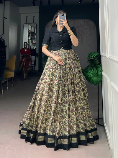Premium Chanderi Printed Dress with Koti - Elegant Zari Weaving Festive Gown for Women