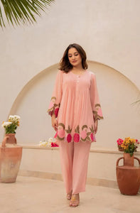 Premium Chanderi Silk Coord Set - Elegant Embroidered Festive Wear for Women