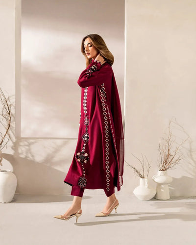 Premium Chanderi Silk Suit Set with Embroidery - Festive Wear for Women