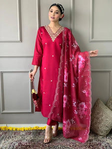 Premium Chanderi Suit Set with Printed Chinon Dupatta for Women