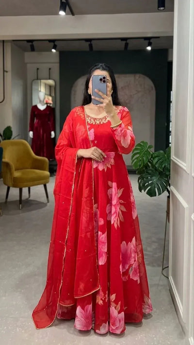 Premium Chiffon Anarkali Gown with Stunning Floral Flare for Women's Festive Wear
