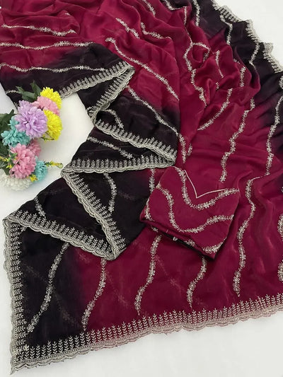Premium Chiffon Saree - Trendy Designer Embroidery for Wedding Season