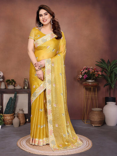 Premium Chiffon Silk Saree with Elegant Embroidery Cutwork for Wedding Wear