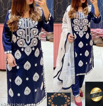 Premium Chikankari Kurti Set - Heavy Chanderi Dupatta Festive Wear for Women