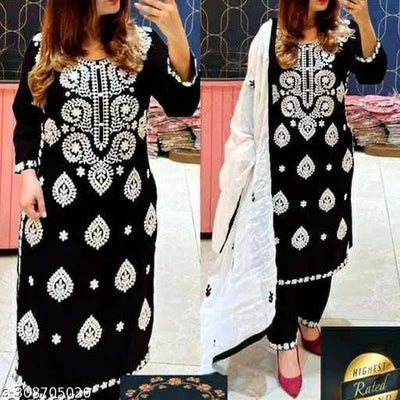 Premium Chikankari Kurti Set - Heavy Chanderi Dupatta Festive Wear for Women