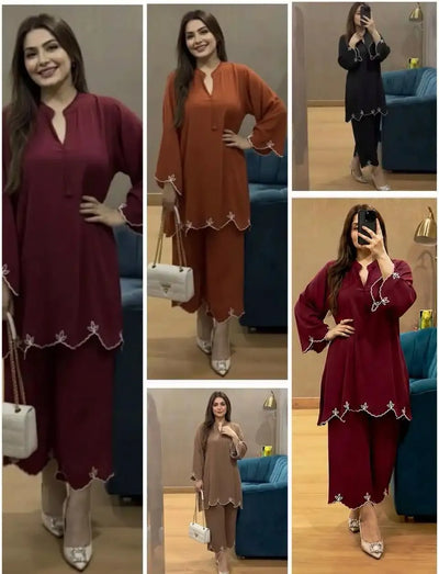 Premium Chikankari Style Kurti Pant Set - Elegant Rayon Cotton Silk Cord Set for Women's Festive Wear