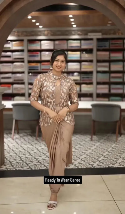 Premium Chinnon Silk Saree - Ready-to-Wear Koti Set for Festive Women