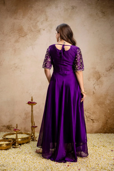 Premium Chinon Embroidered Anarkali Dress - Festive Gown with Dupatta | Sizes S-XXL
