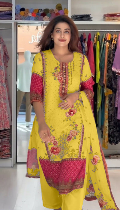 Premium Chinon Floral Suit Set for Women | Mirror Work & Embroidery