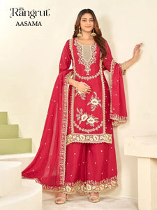 Premium Chinon Kurti Palazzo Set with Dupatta - Heavy Embroidery Festive Wear for Women