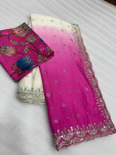 Premium Chinon Silk Saree - Heavy Embroidered Festive Collection for Women