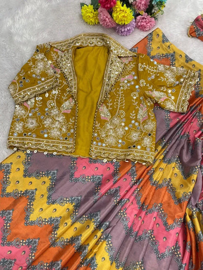 Premium Chinon Silk Saree - Ready to Wear Designer Saree with Jacket for Women