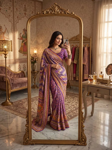Premium Chinon Silk Saree with Elegant Mirror Work - Festive Wear for Women