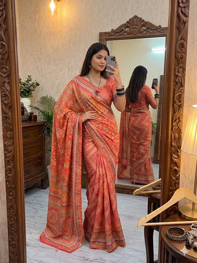 Premium Chinon Silk Saree with Elegant Mirror Work - Festive Wear for Women