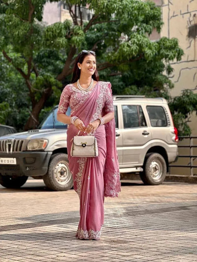 Premium Chinon Silk Saree with Heavy Cutwork Embroidery for Weddings