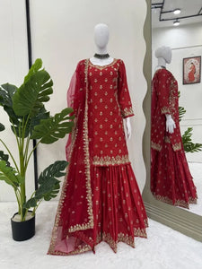 Premium Chinon Silk Sharara Set - Elegant Sequin Embroidery for Festive Wear