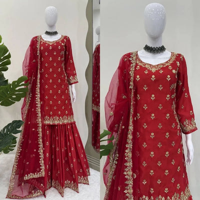 Premium Chinon Silk Sharara Set - Elegant Sequin Embroidery for Festive Wear