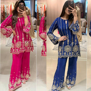 Premium Chinon Silk Top Palazzo Set for Women | Festive & Celebration Wear