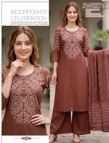 Premium Cotton Bandhej Kurti Set - Festive Wear with Dupatta