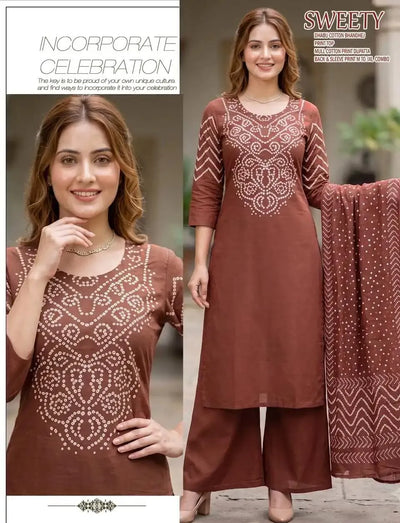 Premium Cotton Bandhej Kurti Set - Festive Wear with Dupatta