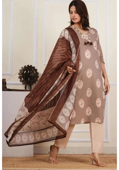 Premium Cotton Camric Kurta Set - Elegant Floral 3-Piece Suit with Dupatta for Women