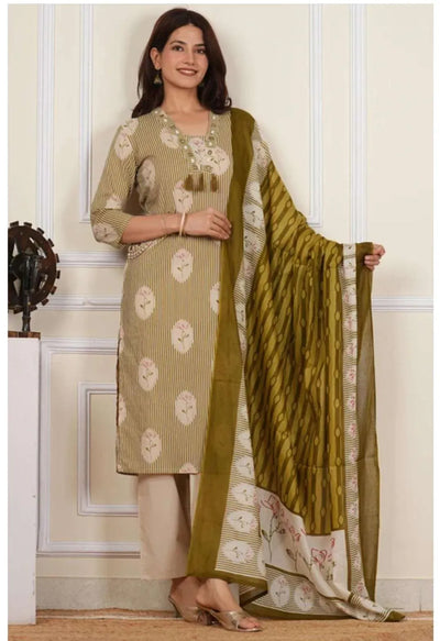 Premium Cotton Camric Kurta Set - Elegant Floral 3-Piece Suit with Dupatta for Women