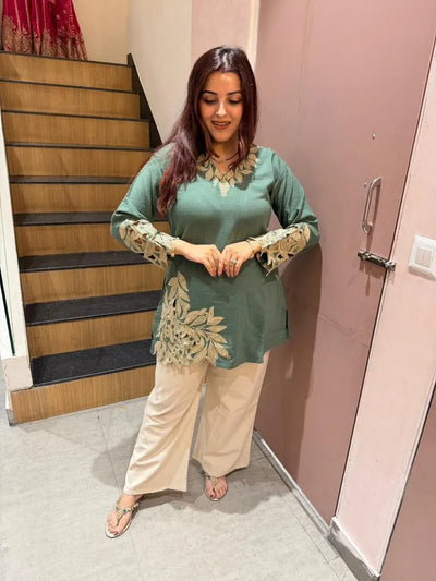 Premium Cotton Co-Ord Set - Embroidered Daily Wear Kurti Pant Set for Women