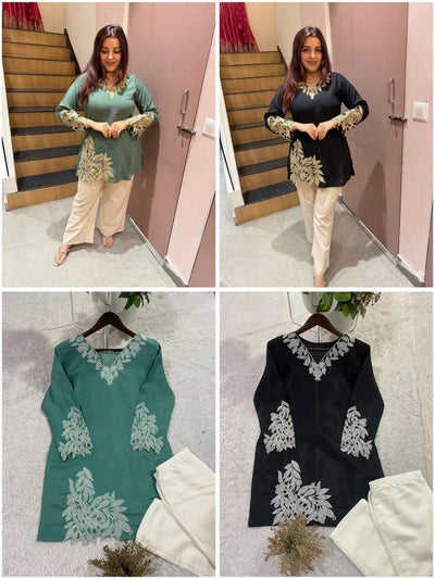 Premium Cotton Co-Ord Set - Embroidered Daily Wear Kurti Pant Set for Women