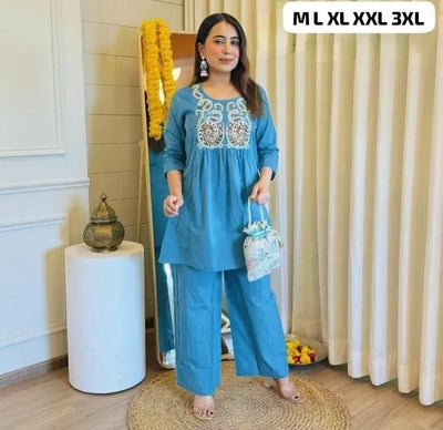 Premium Cotton Co-Ord Set - Heavy Embroidery Festive Wear for Women