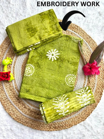 Premium Cotton Dress Material - Embroidered Batik Print for Women