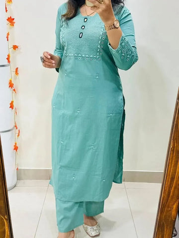 Premium Cotton Embroidered Kurta Pant Plazo Set for Women