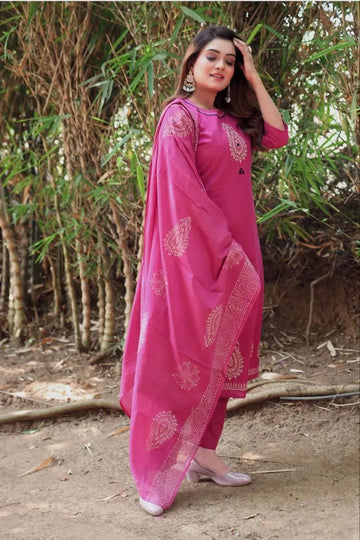 Premium Cotton Hand Block Print Kurti Set with Mirror Work - Festive Raksha Bandhan Collection