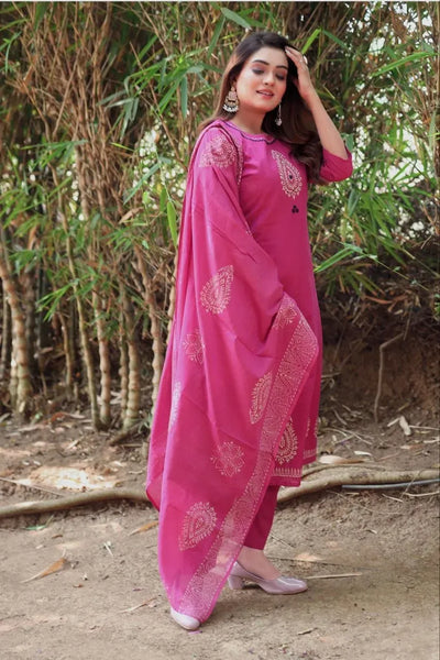 Premium Cotton Hand Block Print Kurti Set with Mirror Work - Festive Raksha Bandhan Collection