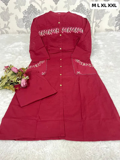 Premium Cotton Kurti Set - Embroidery & Pockets for Office Wear