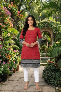 Premium Cotton Kurti Set with Elegant Foil Work for Festive Wear